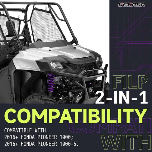 HECASA Flip 2-in-1 Windshield Compatible with 2016+ Honda Pioneer 1000/1000-5 Clear Open Closed Windscreen Gas Spring Included in Saudi Arabia