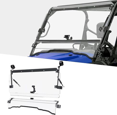 HECASA Flip 2-in-1 Windshield Compatible with 2016+ Honda Pioneer 1000/1000-5 Clear Open Closed Windscreen Gas Spring Included in Saudi Arabia