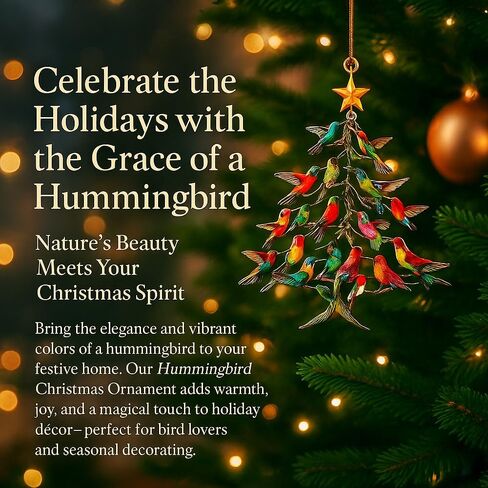 Hummingbird Christmas Ornament, 2D Acrylic Colorful Stack Hummingbird Ornaments, Hummingbirds Christmas Tree Ornament for Winter Bird Home Décor & Hummingbirds Lovers (1 pcs) in Saudi Arabia