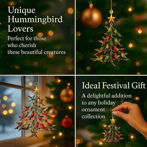 Hummingbird Christmas Ornament, 2D Acrylic Colorful Stack Hummingbird Ornaments, Hummingbirds Christmas Tree Ornament for Winter Bird Home Décor & Hummingbirds Lovers (1 pcs) in Saudi Arabia