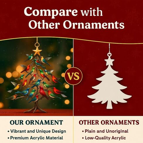 Hummingbird Christmas Ornament, 2D Acrylic Colorful Stack Hummingbird Ornaments, Hummingbirds Christmas Tree Ornament for Winter Bird Home Décor & Hummingbirds Lovers (1 pcs) in Saudi Arabia