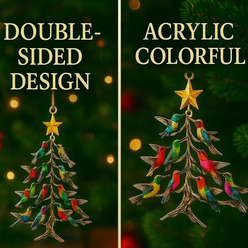 Hummingbird Christmas Ornament, 2D Acrylic Colorful Stack Hummingbird Ornaments, Hummingbirds Christmas Tree Ornament for Winter Bird Home Décor & Hummingbirds Lovers (1 pcs) in Saudi Arabia