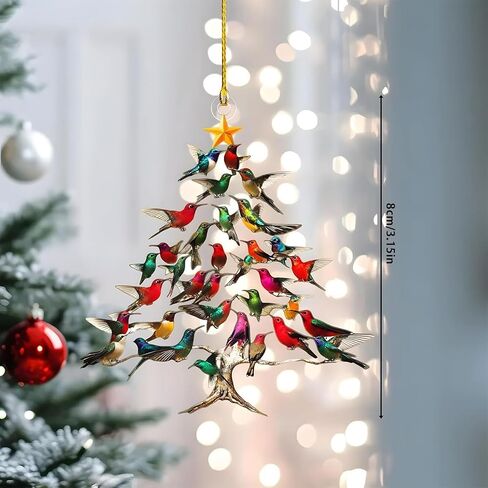 Hummingbird Christmas Ornament, 2D Acrylic Colorful Stack Hummingbird Ornaments, Hummingbirds Christmas Tree Ornament for Winter Bird Home Décor & Hummingbirds Lovers (1 pcs) in Saudi Arabia