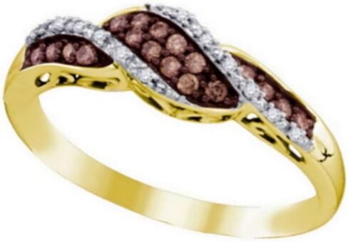 Brandy Diamond® Love That Will Last a Lifetime 10k Yellow Gold Brown Diamond Stylish Wave Band Ring 1/5 Ctw. in Saudi Arabia