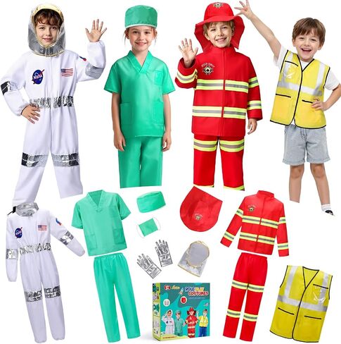 LOYO Kids Role Play Dress Up Clothes for 3-8 Years Old Play, 4 Sets Astronaut/Doctor/Fireman/Construction Costume for Kids And Toddlers Boys Halloween Costumes in Saudi Arabia