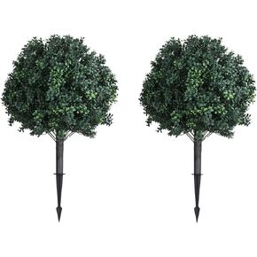 2Pcs Artificial Boxwood Ball Bush, 27" UV Resistant Faux Outdoor Plants with Ground Spike for Garden, Porch, and Home Decor in Saudi Arabia