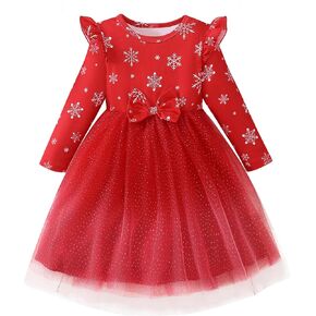 Toddler Girls Dress Gifts: Ruffle Long Sleeve Tulle Tutu Fall Winter Casual Christmas Party Dresses for 2-7T in Saudi Arabia