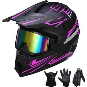 Oryxearth Dirt Bike Helmet with DOT Certified, Adult Off-Road Motorcycle Helmet with Goggles, Gloves & Mask with M/L Size (Red, Purple, Green, Blue), ATV Motocross Helmet with Sun Visor & Ventilation in Kuwait