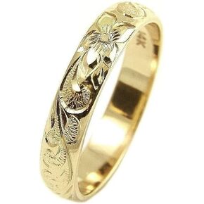 Arthur's Jewelry 14K yellow gold custom hand engrave Hawaiian queen plumeria scroll band ring 4mm size 2 to 14 in Kuwait