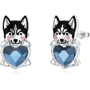Schnauzer Dog Earrings 925 Sterling Silver Dog Stud Earrings Blue Heart Crystal Earrings Dog Gifts for Women Dog Lover in Kuwait