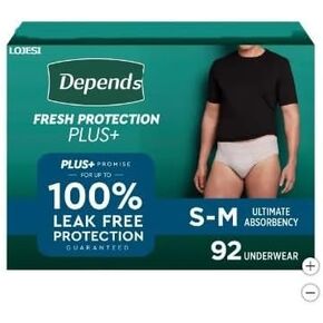 Depends Protection Plus Ultimate Absorbency 3-in-1 Stretch Waistband for A Secure Fit *Discreet Shipping* Small/Medium Size 92 Count for Men Packaging May Vary in Saudi Arabia