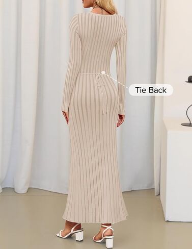 ZESICA Women's 2025 Fall Sweater Dress Long Sleeve V Neck Ribbed Knit Party Cocktail Bodycon Maxi Dresses in Saudi Arabia