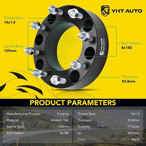 YHTAUTO 8x180mm Wheel Spacers 2 inch Fits Chevrolet & GMC Models, Silverado Sierra 2500 3500 2011-2022, Silverado 2500 2011-2018, Tire Spacers w/ M14x1.5 & 12.9 Grade Studs 125mm Center Bore 2PCS in Saudi Arabia