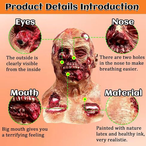 Scary Walking Dead Zombie Monster Mask with Long Tongue, Creepy Latex Face Masks for Halloween Decor Party Props in Saudi Arabia
