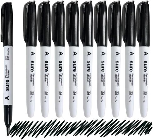 10 Pack Black Permanent Felt Waterproof Markers, Fine Point, Fade Resistant, Writes on Plastic, Metal, Glass, and Stone.… in Saudi Arabia