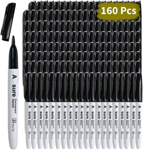 10 Pack Black Permanent Felt Waterproof Markers, Fine Point, Fade Resistant, Writes on Plastic, Metal, Glass, and Stone.… in Saudi Arabia