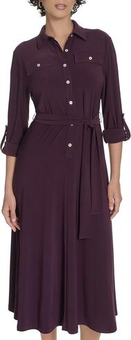 Tommy Hilfiger Women's Roll Tab Sleeves Collared Solid Jersey Shirtdress in Saudi Arabia