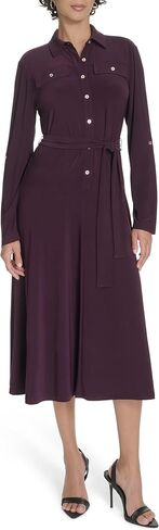 Tommy Hilfiger Women's Roll Tab Sleeves Collared Solid Jersey Shirtdress in Saudi Arabia