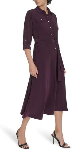 Tommy Hilfiger Women's Roll Tab Sleeves Collared Solid Jersey Shirtdress in Saudi Arabia