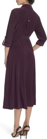 Tommy Hilfiger Women's Roll Tab Sleeves Collared Solid Jersey Shirtdress in Saudi Arabia