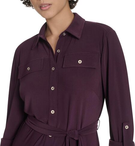 Tommy Hilfiger Women's Roll Tab Sleeves Collared Solid Jersey Shirtdress in Saudi Arabia