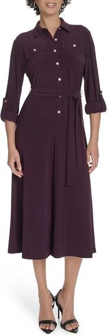 Tommy Hilfiger Women's Roll Tab Sleeves Collared Solid Jersey Shirtdress in Saudi Arabia