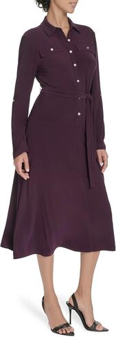 Tommy Hilfiger Women's Roll Tab Sleeves Collared Solid Jersey Shirtdress in Saudi Arabia