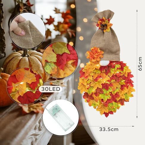 Fall Garland Gnome Door Hanging Wreaths with Maple Leaves LED String Lights, Artificial Maple Leaves Wreath for Autumn Harvest Thanksgiving Decoration Home Indoor Outdoor B in Kuwait