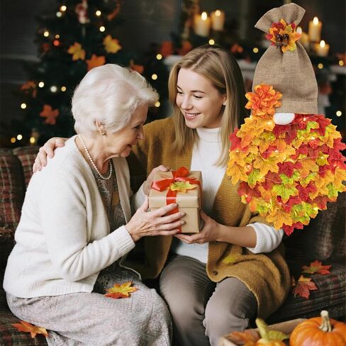 Fall Garland Gnome Door Hanging Wreaths with Maple Leaves LED String Lights, Artificial Maple Leaves Wreath for Autumn Harvest Thanksgiving Decoration Home Indoor Outdoor B in Kuwait