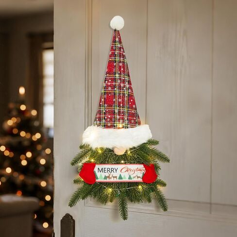 Fall Garland Gnome Door Hanging Wreaths with Maple Leaves LED String Lights, Artificial Maple Leaves Wreath for Autumn Harvest Thanksgiving Decoration Home Indoor Outdoor B in Kuwait