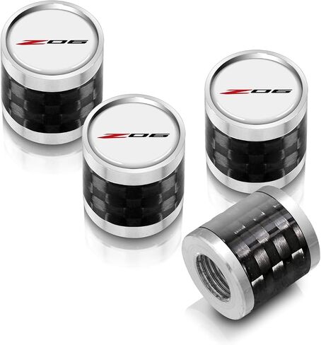 for Chevrolet Corvette C8 Z06 Logo on Real Carbon Fiber Barrel Black Aluminum Tire Valve Stem Caps (Black/Black) in Saudi Arabia
