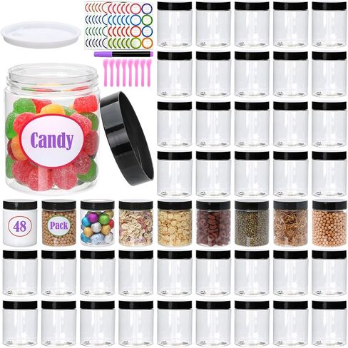 48 Pack 8oz Plastic Containers with Lids, Jars with Lids, Great for storing,lip balms, creams, ointments, cosmetics, samples in Kuwait