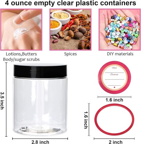 48 Pack 8oz Plastic Containers with Lids, Jars with Lids, Great for storing,lip balms, creams, ointments, cosmetics, samples in Kuwait