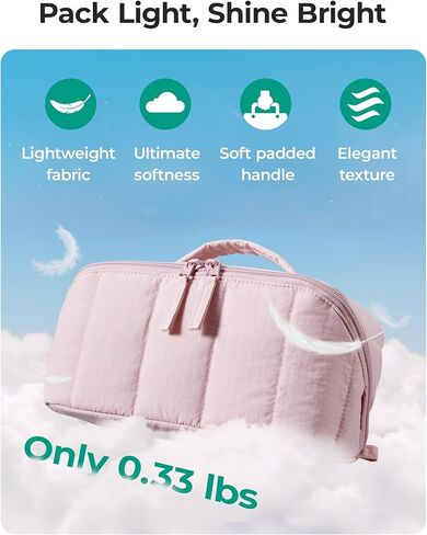 BAGSMART Travel Makeup Bag for Women, Portable Water-resistant Cosmetic Case, Puffy Padded Make Up Organizer Pouch, Open Flat Toiletry Bag for Toiletries, Brushes, Black in Saudi Arabia