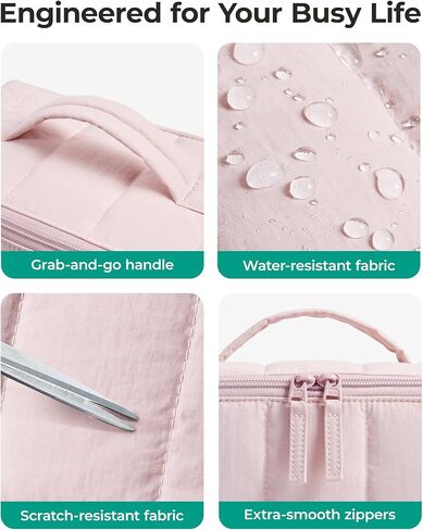 BAGSMART Travel Makeup Bag for Women, Portable Water-resistant Cosmetic Case, Puffy Padded Make Up Organizer Pouch, Open Flat Toiletry Bag for Toiletries, Brushes, Black in Saudi Arabia