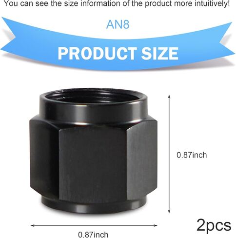 2PCS Radiator Cap, 8AN Flare Cap Block off Fitting Plug, Aluminum Swivel Nut Port Adapter, Automotive Modification Accessories (Black) in Saudi Arabia