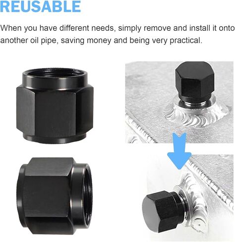 2PCS Radiator Cap, 8AN Flare Cap Block off Fitting Plug, Aluminum Swivel Nut Port Adapter, Automotive Modification Accessories (Black) in Saudi Arabia