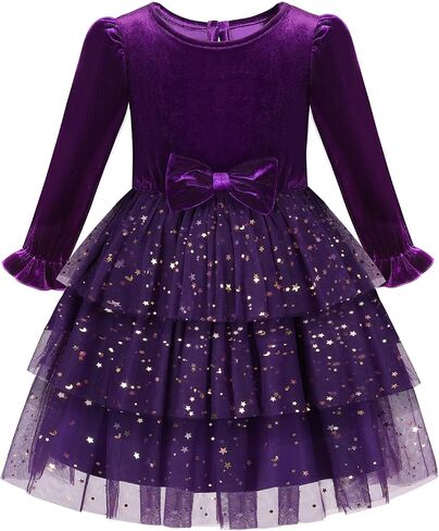 2-7Y Toddler Girls Fall Winter Velvet Tulle Tutu Dresses Long Sleeve Ruffle Holiday Christmas Princess Party Dress in Kuwait