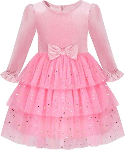 2-7Y Toddler Girls Fall Winter Velvet Tulle Tutu Dresses Long Sleeve Ruffle Holiday Christmas Princess Party Dress in Kuwait