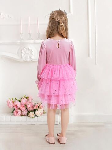 2-7Y Toddler Girls Fall Winter Velvet Tulle Tutu Dresses Long Sleeve Ruffle Holiday Christmas Princess Party Dress in Kuwait