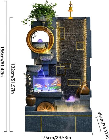 Standing Waterfall Indoor Leisure Fountain Waterfall with Fish Tank and Plant Misting Humidifier, Floor Standing Fountain for Home and Bedroom Decoration Floor Fountain(Beige) in Saudi Arabia
