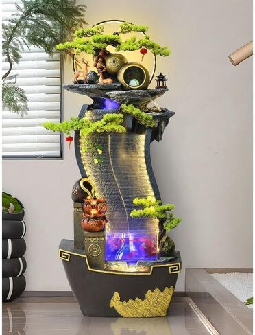 Standing Waterfall Living Room Entrance Rockery, Flowing Water Ornaments, Fish Tank, Water Pool, Landscaping Company, Wealth Seeking Feng Shui Wheel Floor Fountain in Saudi Arabia