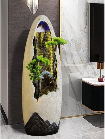 Standing Waterfall Circular Water Curtain Wall Office Rockery Fountain Wealth Attracting Water Dispenser Foyer Decoration Floor Fountain in Saudi Arabia