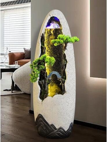 Standing Waterfall Circular Water Curtain Wall Office Rockery Fountain Wealth Attracting Water Dispenser Foyer Decoration Floor Fountain in Saudi Arabia