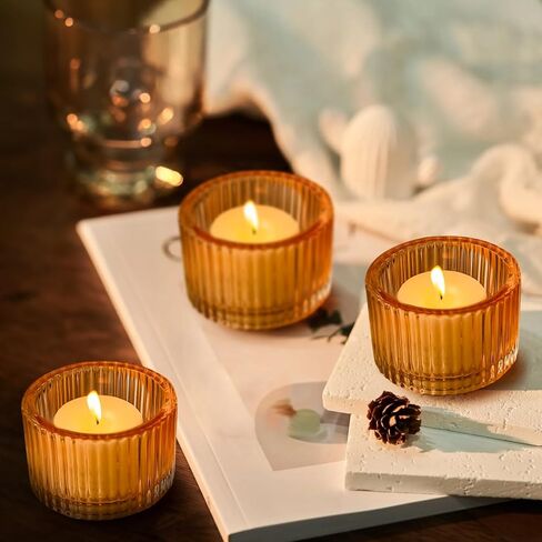 مجموعة حوامل شموع نذرية، 24 قطعة من حامل شموع Tealight الزجاجي، حوامل شموع صغيرة برتقالية لحفلات الزفاف وديكور المنزل وحفلات عيد الهالوين وعيد الشكر، 2.16 × 1.38 بوصة in Saudi Arabia