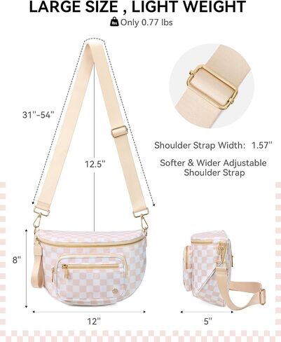BOSTANTEN Crossbody Bags for Women Cross Body Purse Checkered Bum Bag Large Fanny Waist Pack with Adjustable Strap in Saudi Arabia