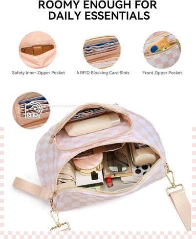 BOSTANTEN Crossbody Bags for Women Cross Body Purse Checkered Bum Bag Large Fanny Waist Pack with Adjustable Strap in Saudi Arabia
