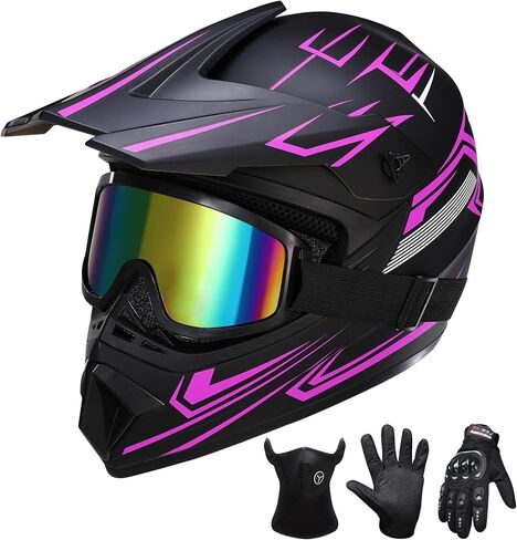 Oryxearth Dirt Bike Helmet with DOT Certified, Adult Off-Road Motorcycle Helmet with Goggles, Gloves & Mask with M/L Size (Red, Purple, Green, Blue), ATV Motocross Helmet with Sun Visor & Ventilation in Kuwait