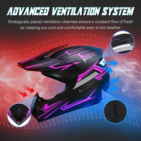 Oryxearth Dirt Bike Helmet with DOT Certified, Adult Off-Road Motorcycle Helmet with Goggles, Gloves & Mask with M/L Size (Red, Purple, Green, Blue), ATV Motocross Helmet with Sun Visor & Ventilation in Kuwait