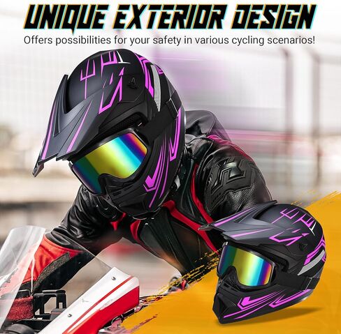 Oryxearth Dirt Bike Helmet with DOT Certified, Adult Off-Road Motorcycle Helmet with Goggles, Gloves & Mask with M/L Size (Red, Purple, Green, Blue), ATV Motocross Helmet with Sun Visor & Ventilation in Kuwait